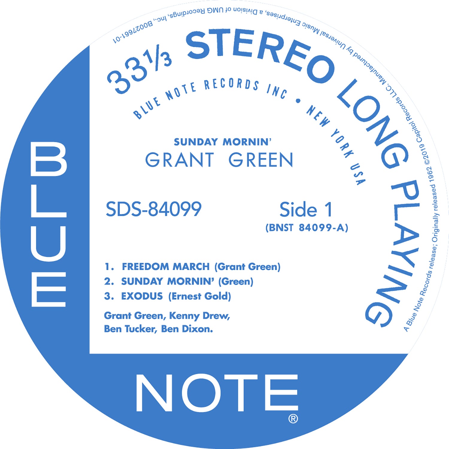 Original blue note pressing for grant green's sunday mornin, side 1 with top track freedom march, a blue note pressing