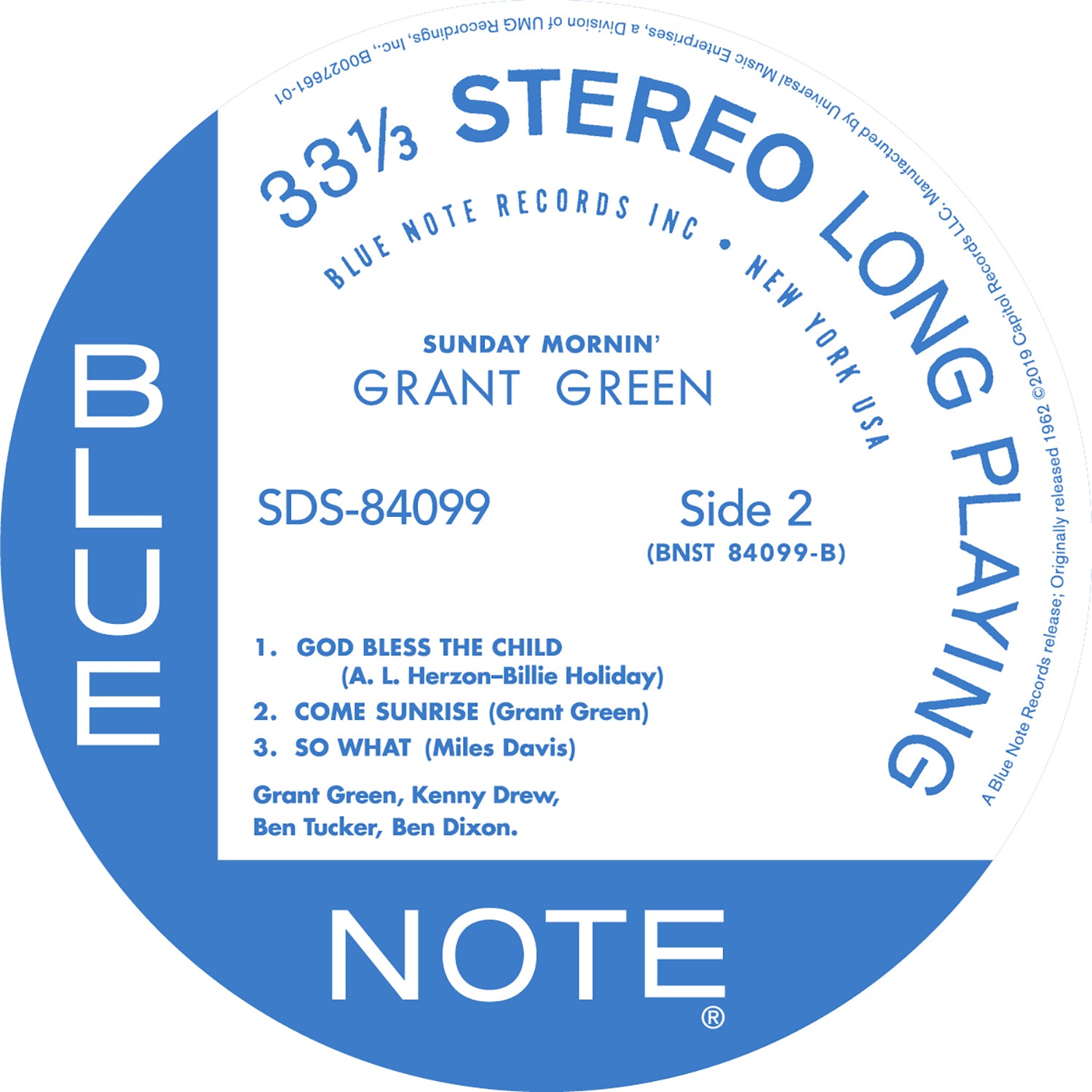 side 2 of the original blue note pressing for grant green's sunday mornin, with tracj "so what" by Miles Davis